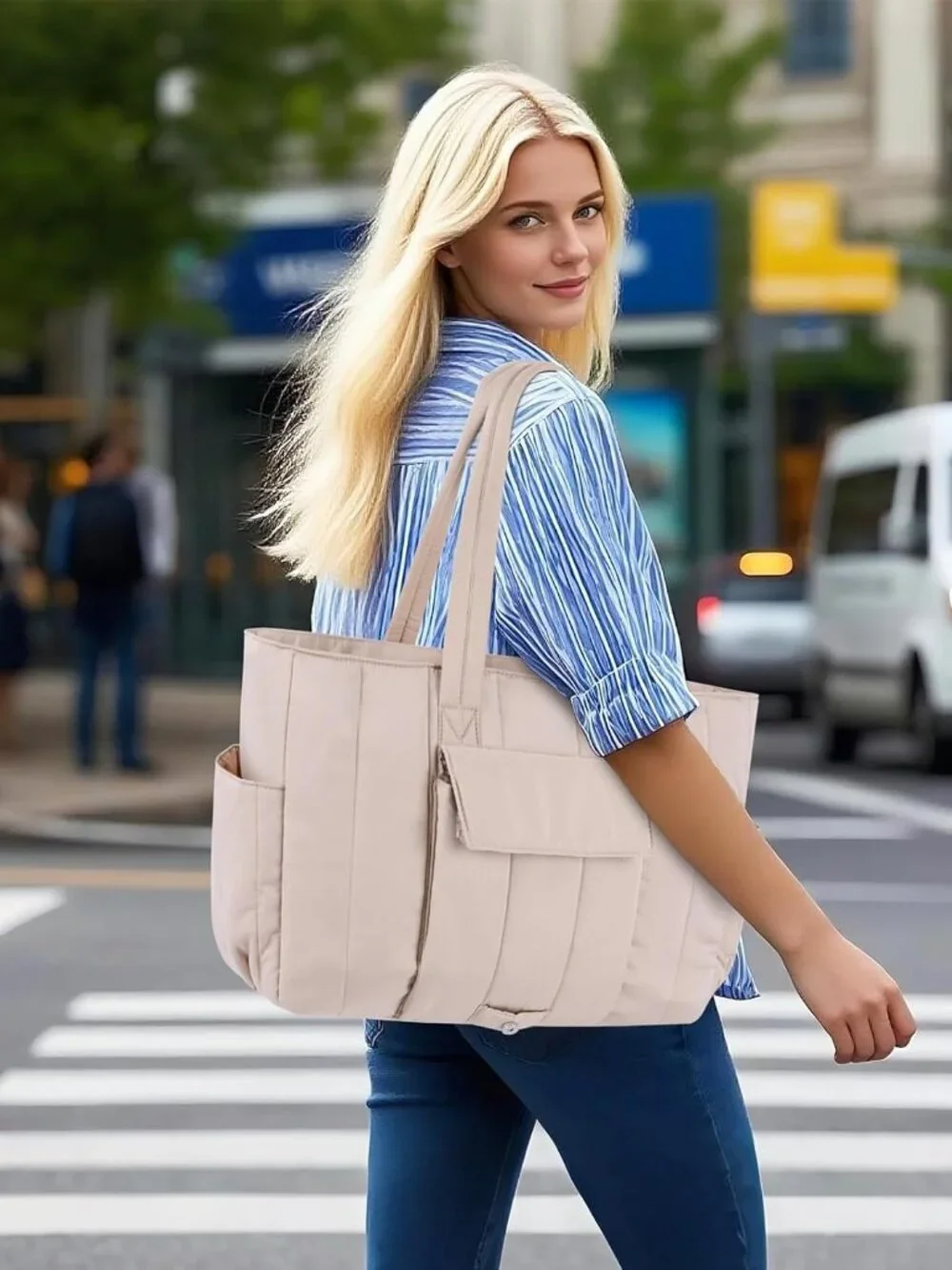 Kahki Puffy Tote: Stylish, Spacious, & Durable for Work, Travel & Gym